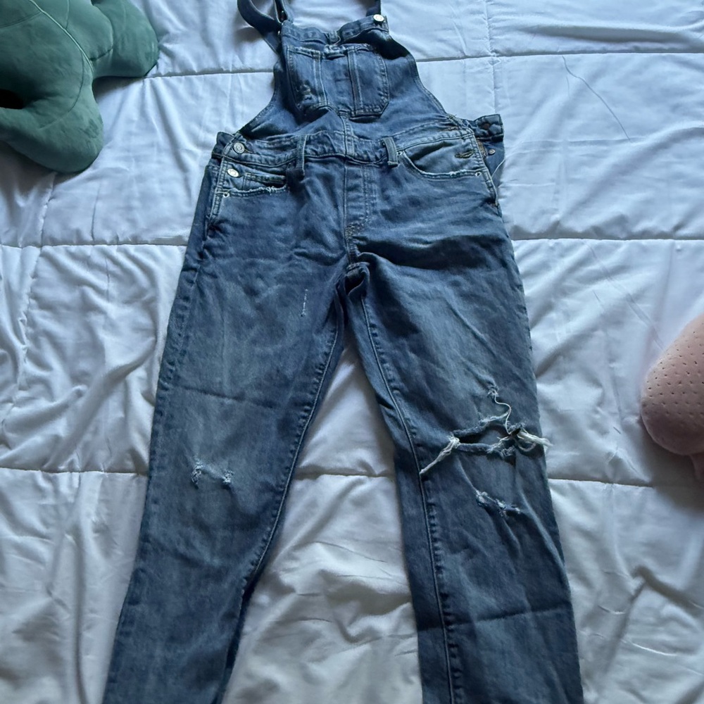 Lucky Brand Women's Distressed Blue Overalls